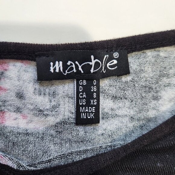 Marble Sweater Mini Dress XS Black Pink Abstract Long Sleeve Crew Neck Fine Knit - Picture 3 of 9